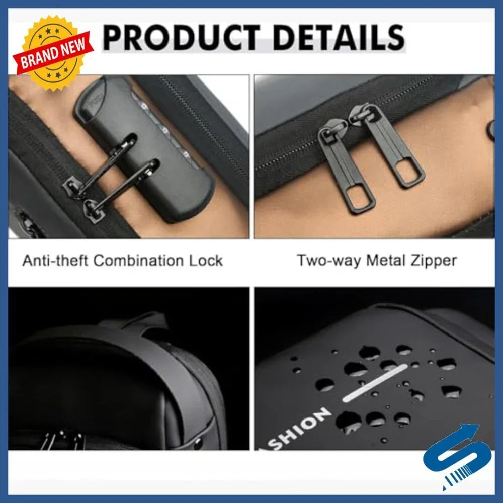 Genuine Leather Anti-Theft Crossbody Bag with USB Port Waterproof Travel
